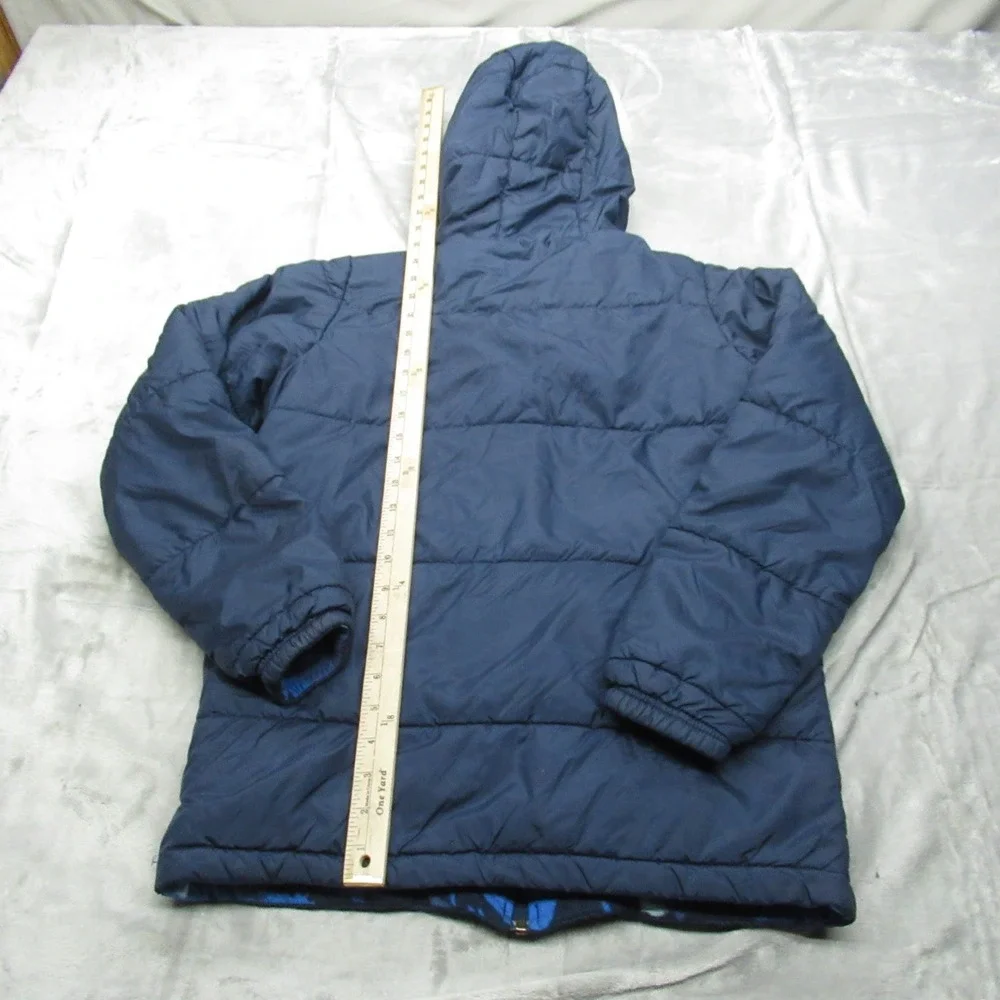 Columbia Jacket Kids XL Blue Camo Reversible Puffer Hooded Insulated Rain Winter